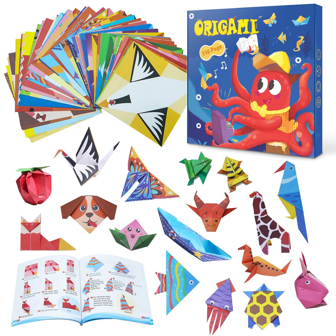 Origami Kit for Kids Ages 5-16, 108 Sheets with 54 Patterns & Instruction Book | Origami Paper Kit for Beginners & Advanced | Arts & Crafts Toys for Girls & Boys Ages 8-12 | Birthday & Christmas Gifts